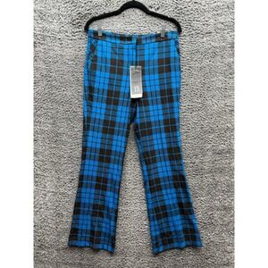 NWT Sfizio Donna High Rise Plaid Flared Dress Pants‎ Blue Black Womens Size S